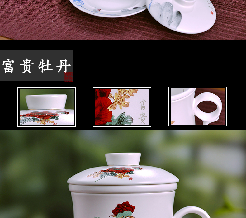 Jingdezhen domestic ceramic cups with cover filter glass tea cup four office meeting personal tea cup