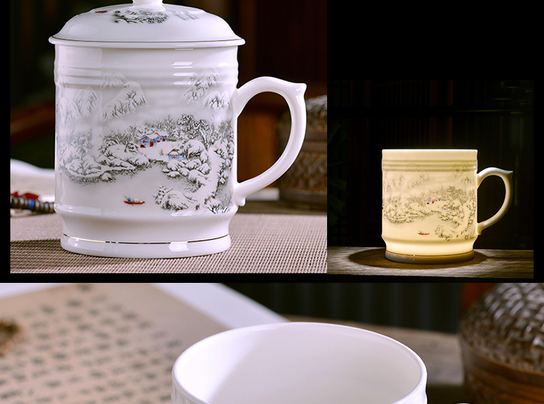 Jingdezhen ceramic large household glass cups high - capacity boss office gift cups with cover cup and meeting