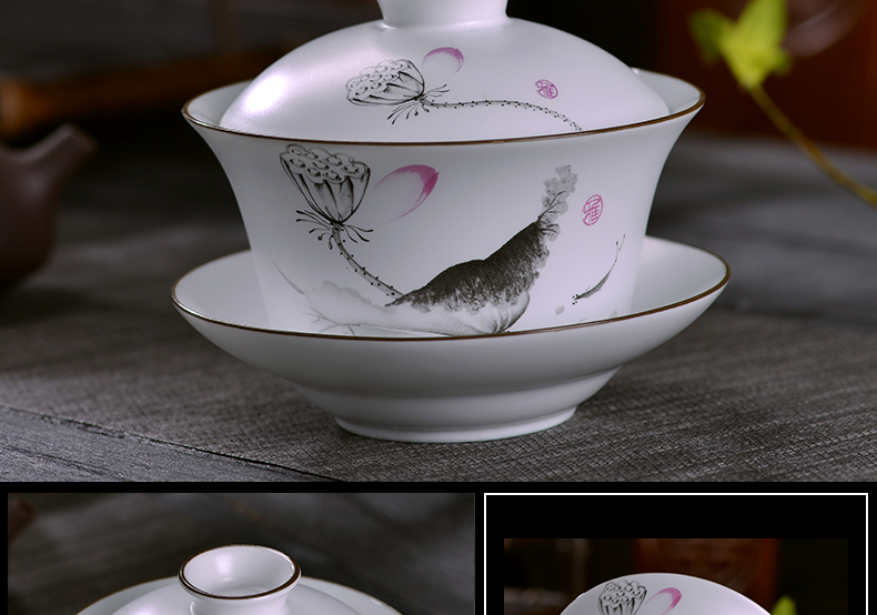 Jingdezhen ceramic tureen large bowl cover cup 300 ml kung fu bowl three bowl of tea to use hand grasp pot