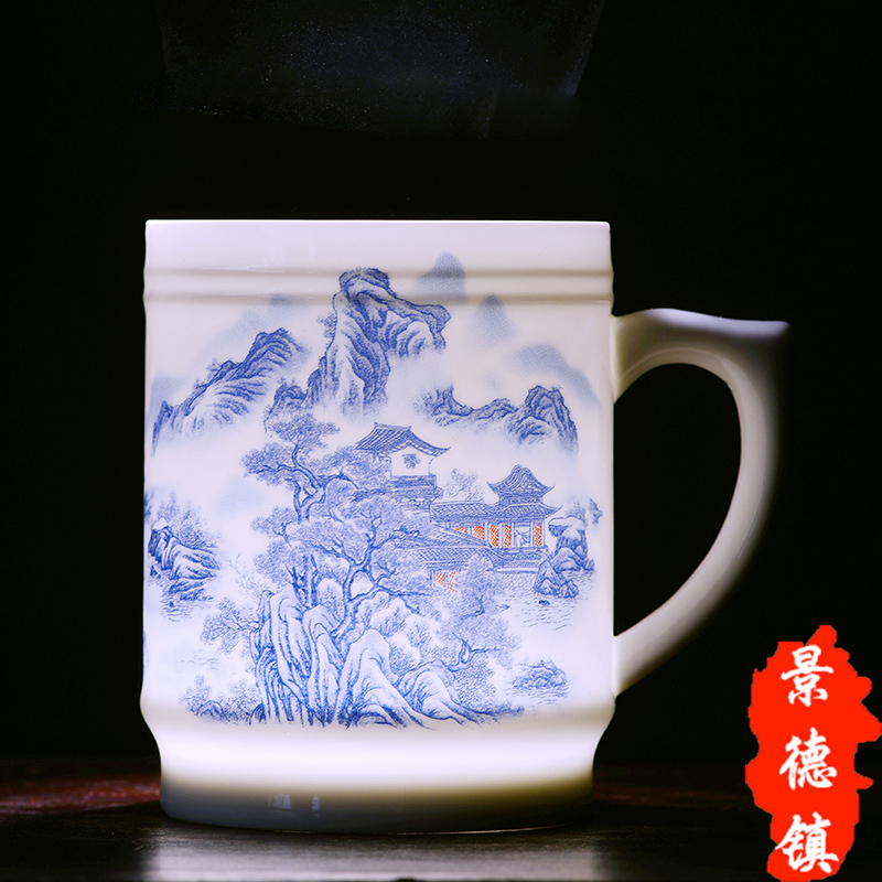 Jingdezhen ceramic cups with cover cup large office cup, water cup and meeting gift mugs personal cup