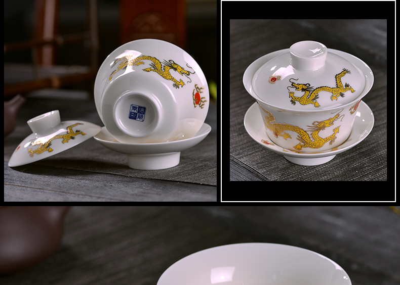 Jingdezhen ceramic tureen large and medium size make tea cups three bowl to bowl bowl kung fu suit only hand grasp pot