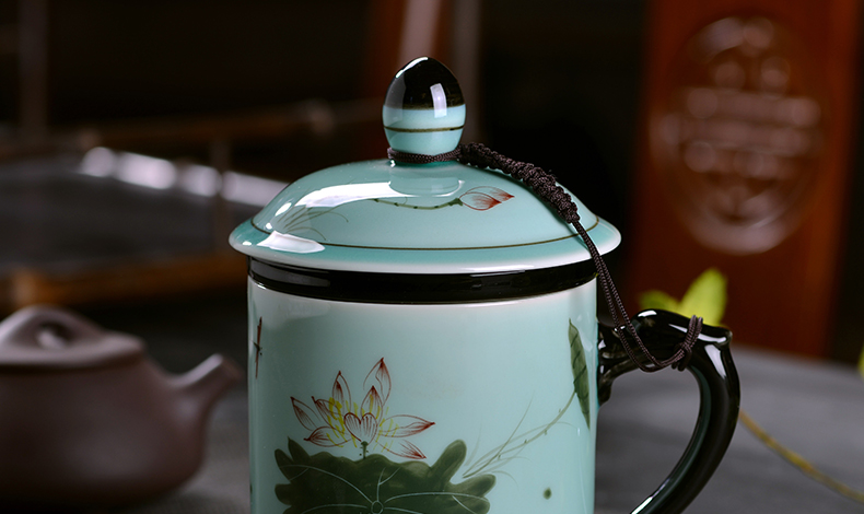 Jingdezhen all hand - made ceramic cup with cover filter cup tea cup household glass office gift mugs