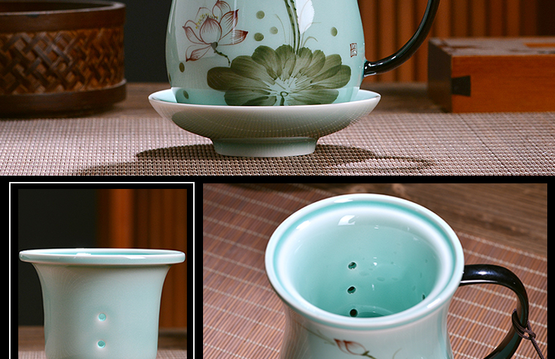 Jingdezhen ceramic cup with cover filtration separation office tea cups tea cup household glass tea cup