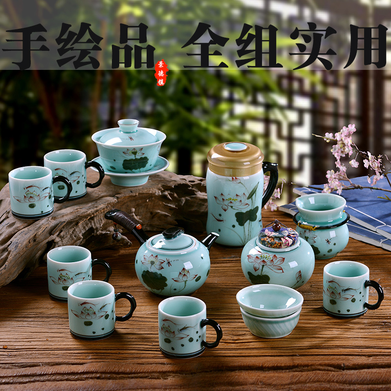 Jingdezhen ceramic hand - made kung fu tea set home office tea caddy fixings tureen gift box of a complete set of suits for