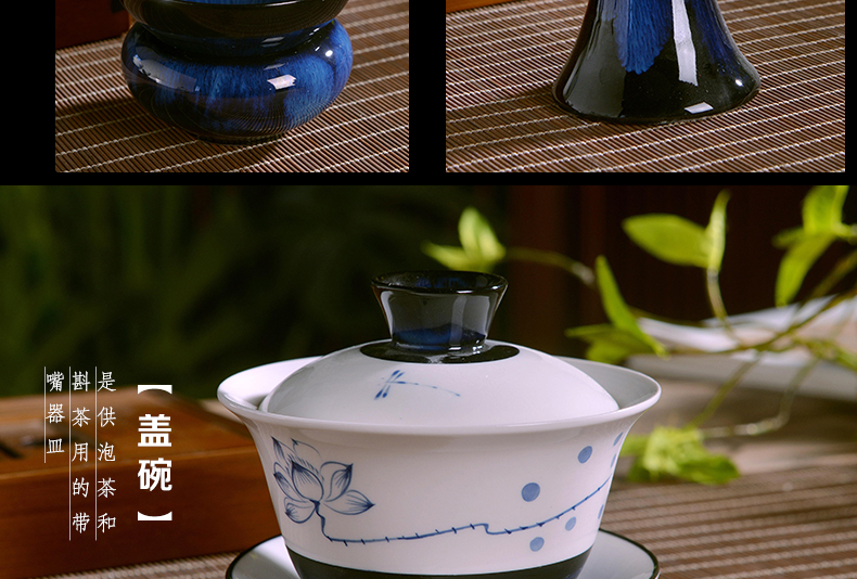 Jingdezhen hand - made kung fu tea set office of a complete set of ceramic up household tureen carp the teapot teacup