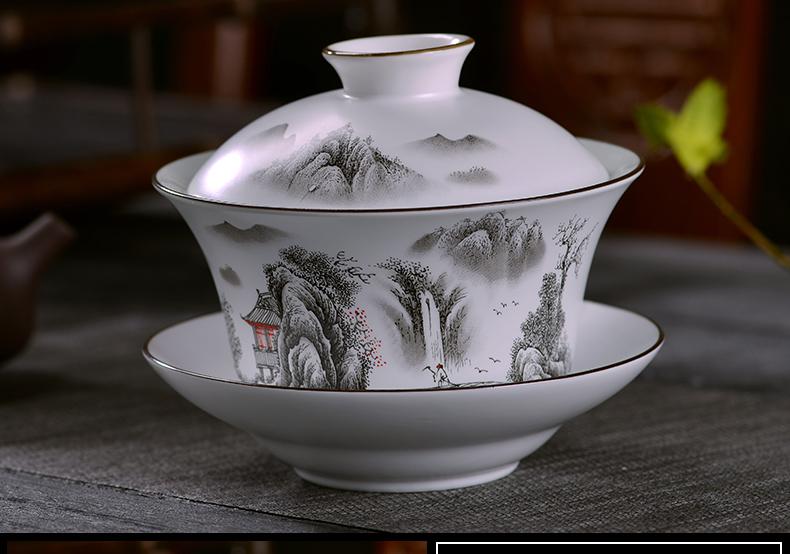 Jingdezhen ceramic tureen large bowl cover cup 300 ml kung fu bowl three bowl of tea to use hand grasp pot