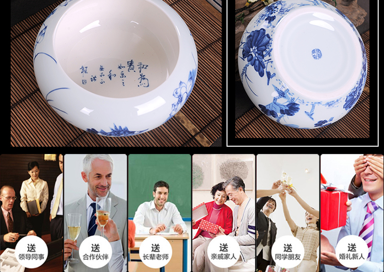 Jingdezhen ceramic large ashtray office home sitting room creative practical tea to wash to the writing brush washer of blue and white porcelain ashtrays