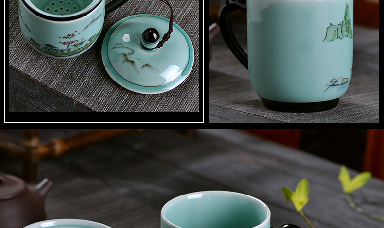 Jingdezhen all hand - made ceramic cup with cover filter cup tea cup household glass office gift mugs