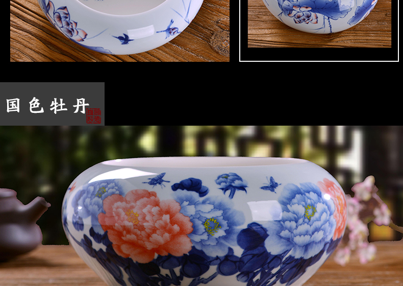 Jingdezhen ceramic large ashtray office home sitting room creative practical tea to wash to the writing brush washer of blue and white porcelain ashtrays