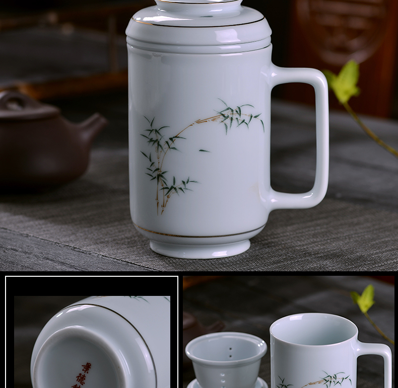 Jingdezhen celadon teacup) office make tea cups with cover cup tea separation ceramic household contracted tea cups