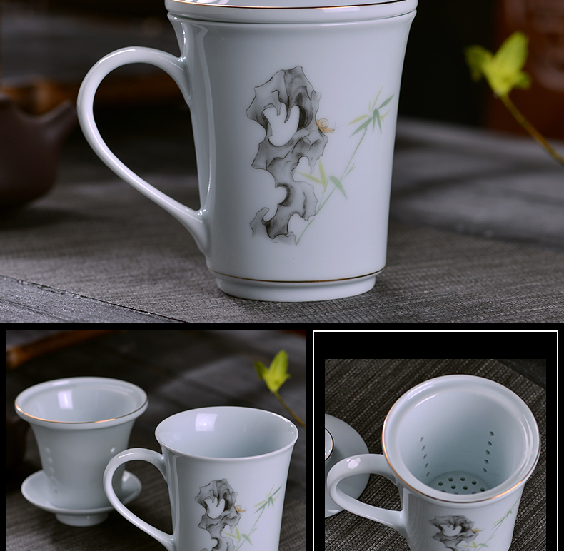 Jingdezhen celadon teacup) office make tea cups with cover cup tea separation ceramic household contracted tea cups