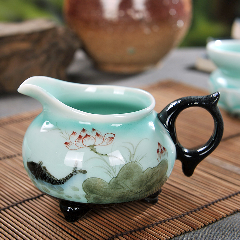 Jingdezhen ceramic kung fu tea set celadon carp teapot teacup hand - made lotus tea set a complete set of gift boxes