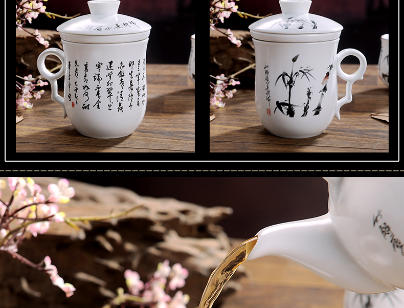 Jingdezhen ceramic tea set girder pot of a complete set of kung fu tea set the teapot cup caddy fixings household cool water bottle