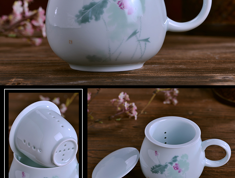 Jingdezhen ceramic tea cup with cover filter cup water cup home office personal mark cup tea cup