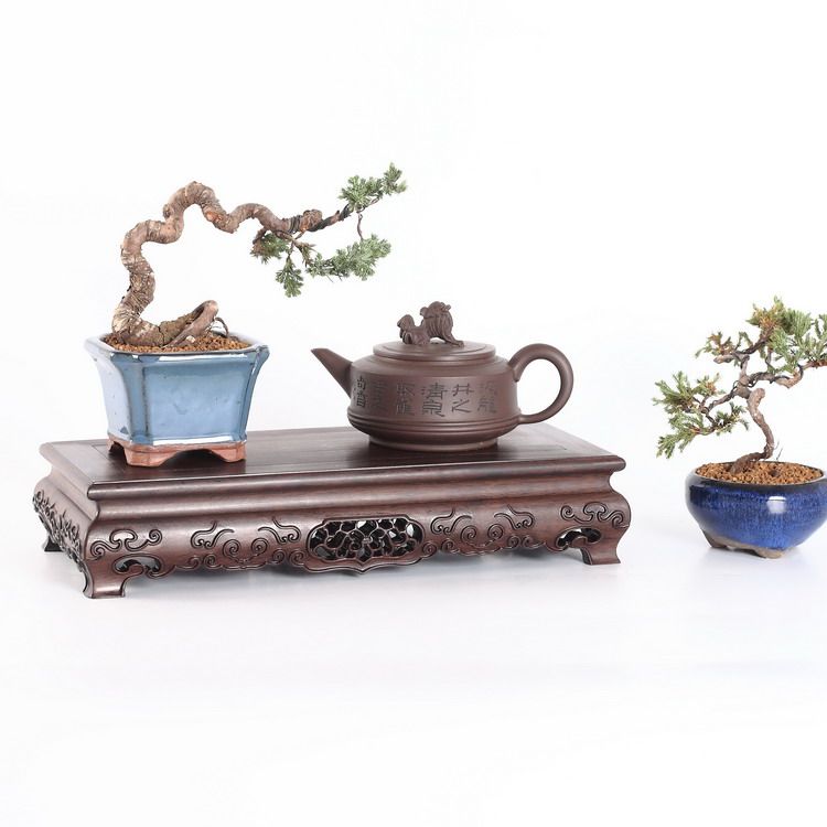 Ruyi rectangular base wenge wood carving home accessories Buddha statue flower pot decoration solid wood wooden support