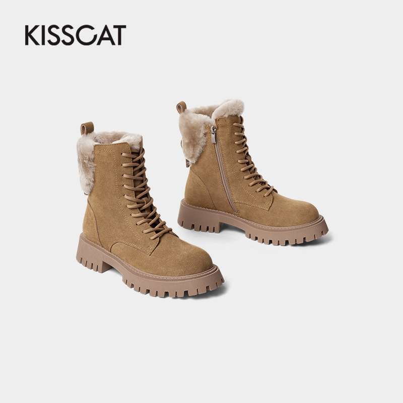 KISS CAT 接吻猫  21年冬季新款 小围脖羊毛加绒 女式马丁靴 聚划算天猫优惠券折后￥399包邮（￥1269-870）2色可选