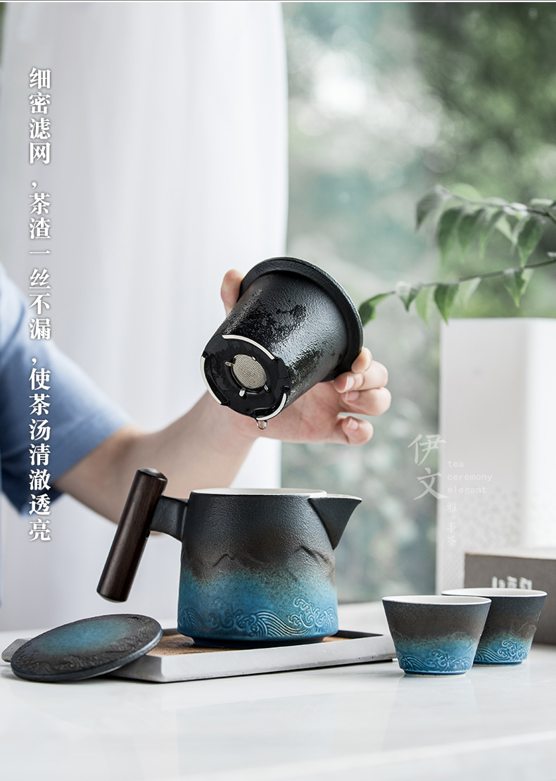 Even travel ceramic tea set kit portable small crack cup set is suing teapot a pot of two cups of kung fu