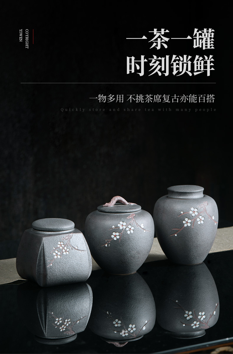 Evan ceramic hand - made name plum flower tea jar airtight jar large moistureproof tea tea storehouse storage POTS of household