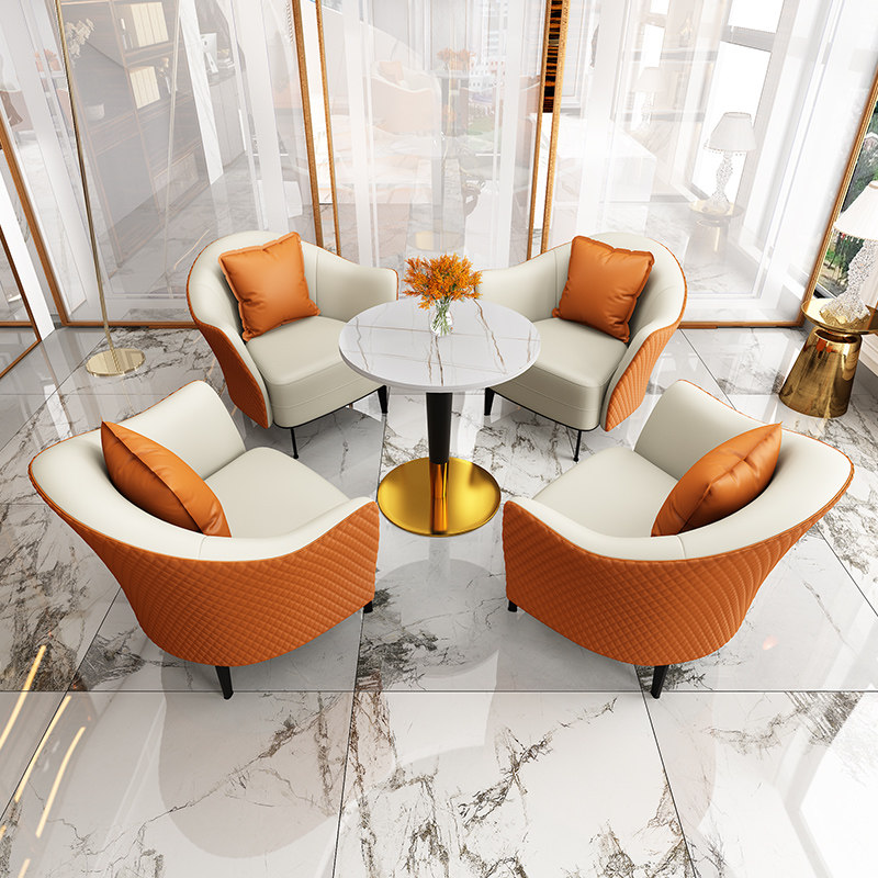 Nordic light luxury negotiation table and chair combination office reception small round table leisure sofa sample house display center one table and four chairs