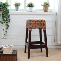  Solid wood rattan woven bar stool Bed and breakfast household net red real rattan bar stool literary leisure stool Pastoral simple creative high stool