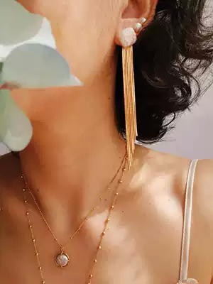 Portuguese niche persta retro Baroque Pearl tassel earrings ins Net red temperament Joker Earring Girl