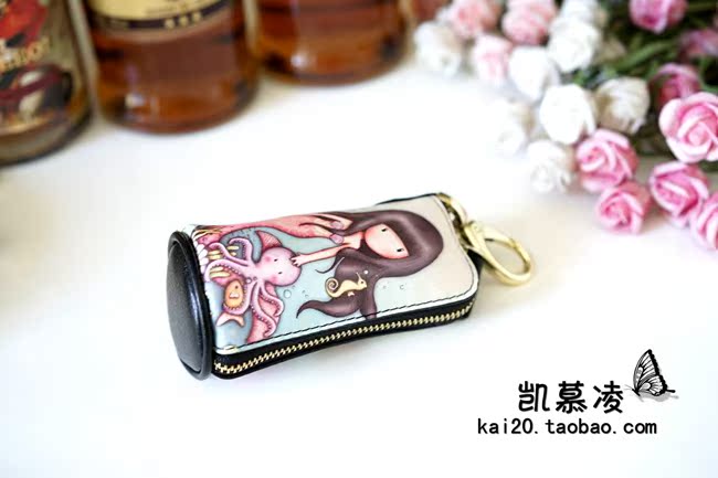 Key bag nữ da dung lượng lớn phụ nữ cá tính vẽ tranh hoạt hình dễ thương golf thùng loại xe túi chìa khóa - Trường hợp chính ví đựng chìa khóa nam