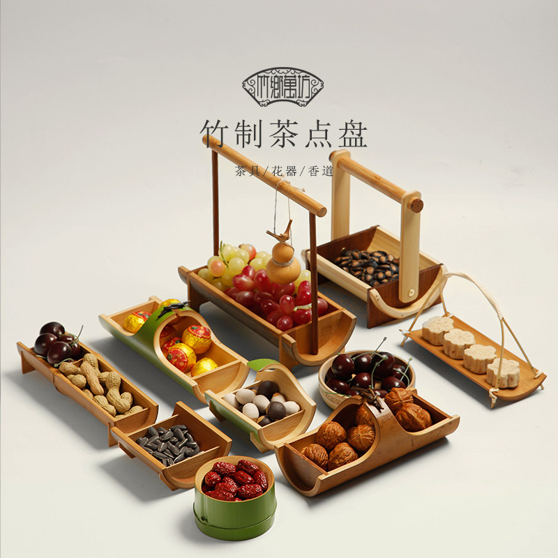 Natural bamboo tea tray exported to Japan tea ceremony storage bowl dish handmade fruit snack snack vintage tray