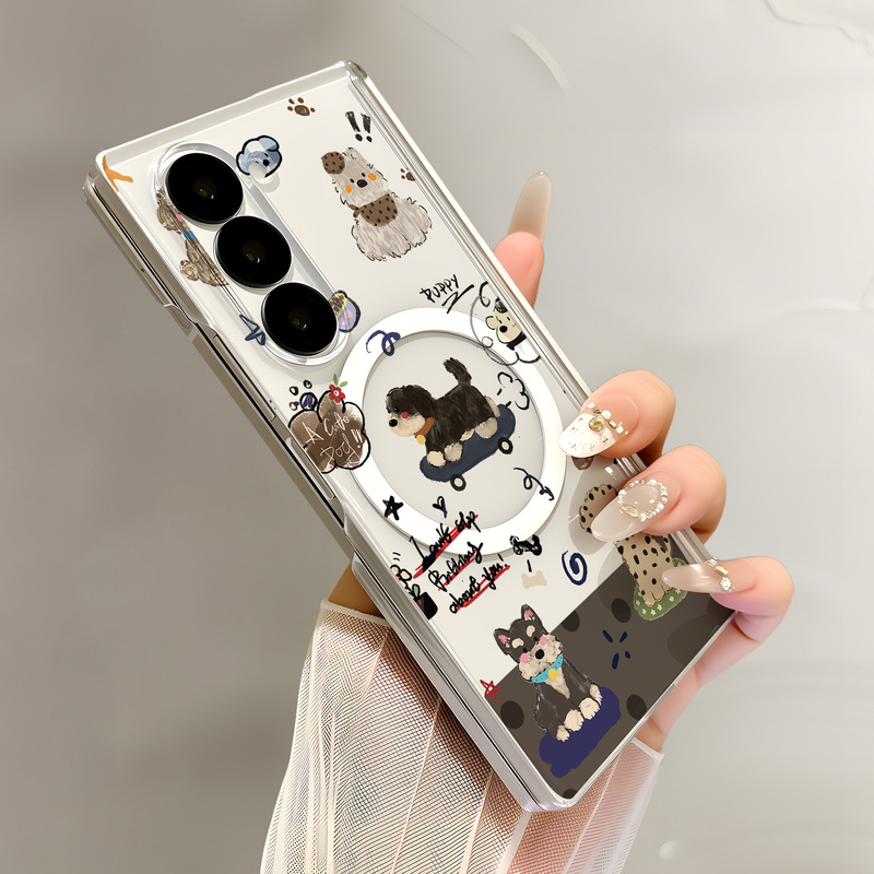 Hot Sale Suitable for Samsung Z Fold 8 Ultra/7/6/5/4 Phone Case Foldable Protective Cover New Dual Central Axis Back Wireless Magnetic Uv Transparent Case Full Protection Anti-Drop Painted Skateboard Puppy