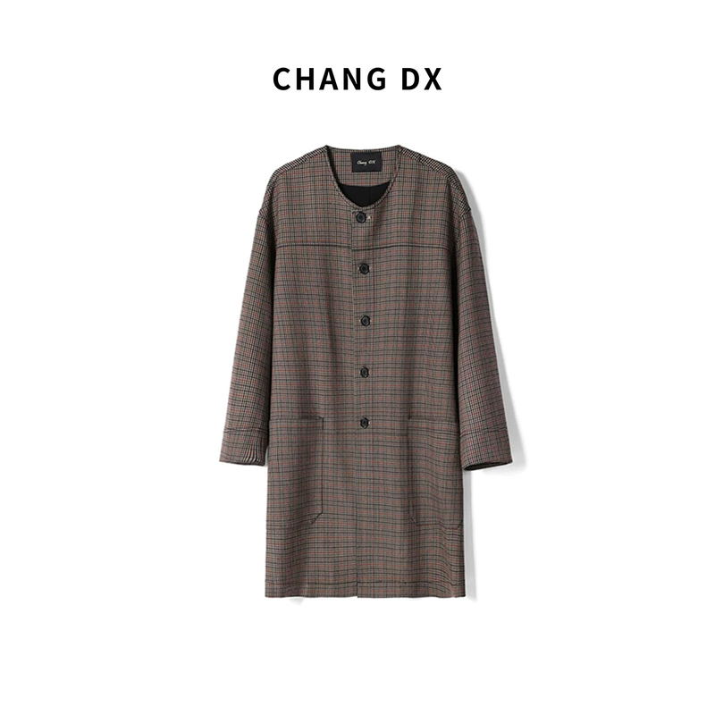 Changdx Fine Checkered Wool Trench Coat 133 Changdx Fine Checkered Wool Trench Coat 133