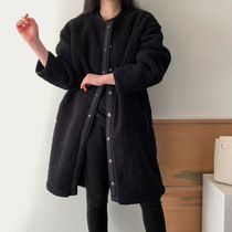 (Korea) Womens new medium loose imitation lamb wool coat coat casual cotton G3941