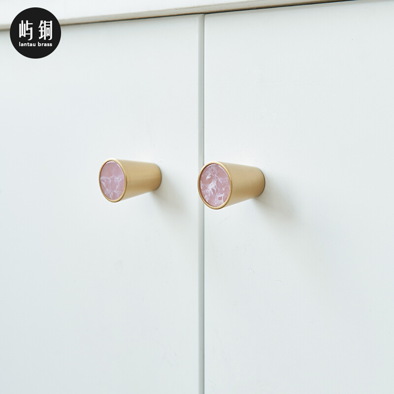 Natural marble brass handle Nordic minimalist American overall cabinet wardrobe door drawer light luxury pure copper gold handle