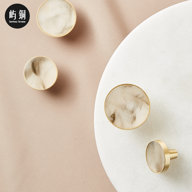 Brass handle modern Nordic minimalist drawer overall cabinet bed American light luxury wardrobe door pure copper marble gold handle