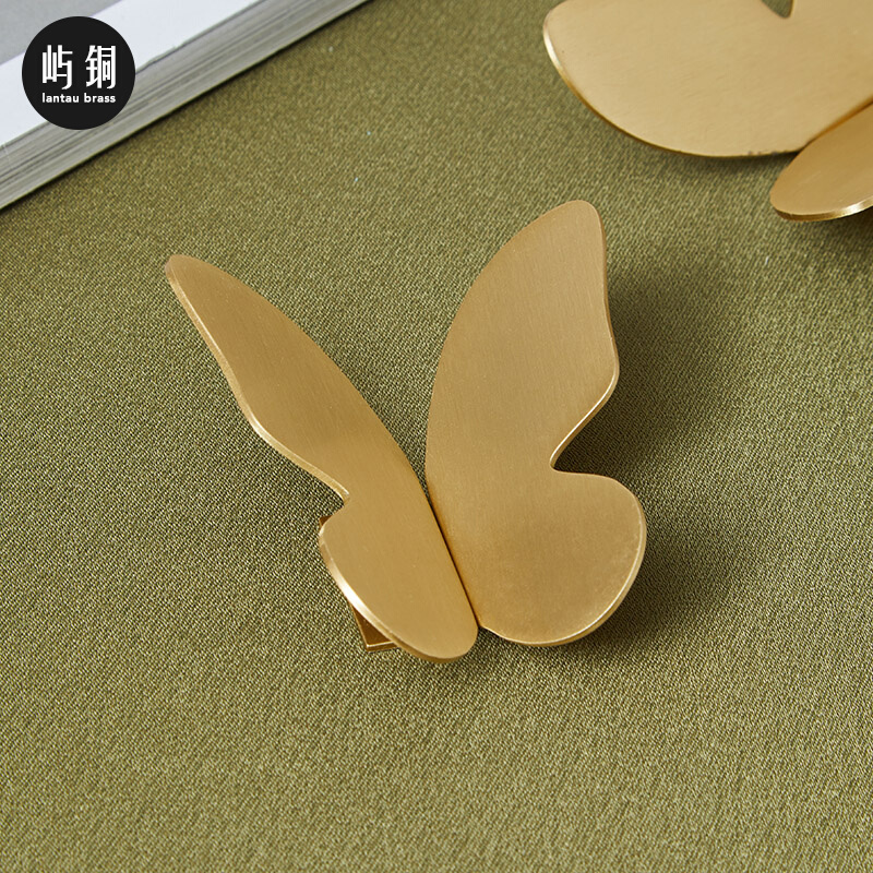 Brass handle Nordic simple light luxury wardrobe door drawer furniture free punching gold pure copper butterfly small handle