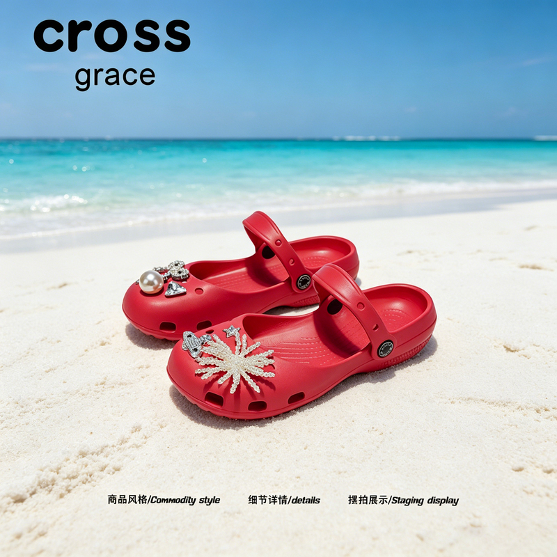 【Sweet and Spicy】Crossgrace Pearl Tassel Perforated Shoes for Women, Soft-Soled, Hot Mary Jane Sandals for Outdoor Wear