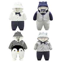 Female baby 0-year-old conjoined clothes 1 baby 2 sets 3 newborn cute 5 months autumn and winter New year clothes 7ins wind