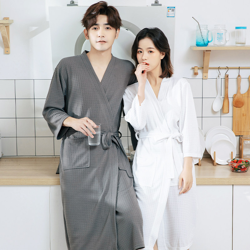 Huffag Lovers Hotel Bathrobes Sleeping Robes Summer Pure Cotton Water Absorbent Slim Bathing Suit Men And Women High-end Couple Sleeping Robes