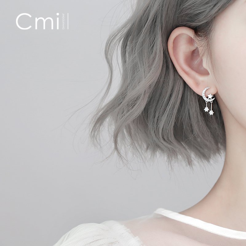 s925 Silver Flash Drilling Star Moon Current Suearrings Minimalist Temperament Design Sensation Korean 2021 Tide Ear Accessories