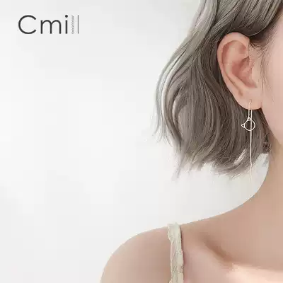 Cat asymmetric long version of tassel ear refining female tassel show thin face earrings cute earrings 2021 New Tide