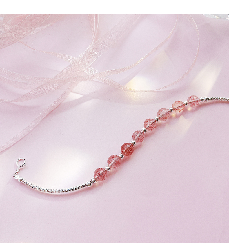 S925 bạc đào hoa strawberry pha lê bracelet nữ Hàn Quốc phiên bản của sinh viên đơn giản Sen Sở bạn gái cá tính nhỏ đồ trang sức tươi