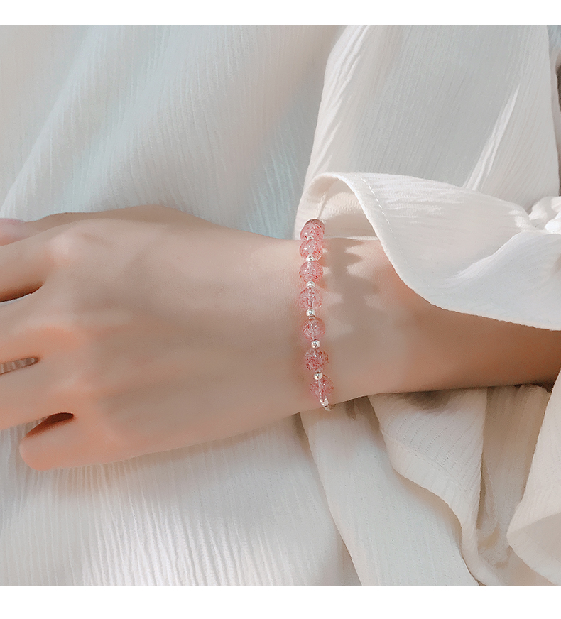 S925 bạc đào hoa strawberry pha lê bracelet nữ Hàn Quốc phiên bản của sinh viên đơn giản Sen Sở bạn gái cá tính nhỏ đồ trang sức tươi