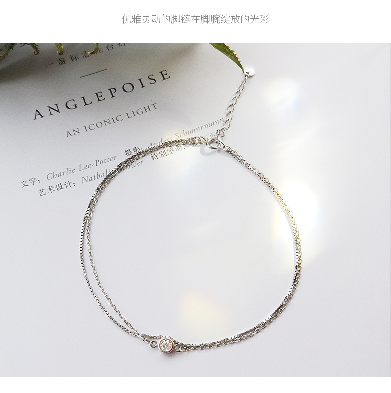 S925 bạc flash khoan vòng chân hai lớp nữ phiên bản Hàn Quốc của sinh viên đơn giản Sen retro retro tươi cá tính mật ong trang trí vòng chân titin ko gỉ