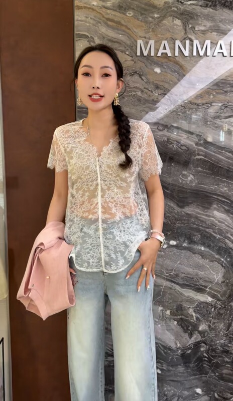 Nanyou 2026 Spring/Summer New Style High-End Light Chinese Style Heavy Embroidery Hollow Lace Short Sleeve Blouse for Women Trendy Nanyou 2026 Spring/Summer New Style High-End Light Chinese Style Heavy Embroidery Hollow Lace Short Sleeve Blouse for Women Trendy