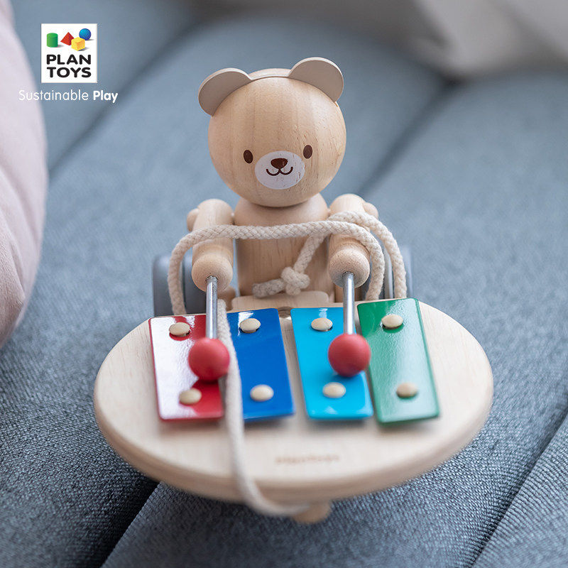 22 years new product PlanToys5271 Drag music Bear baby Drag Racrope Haul Rope Traction Toy 1-2 years old