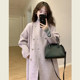 Gentle style purple stand collar woolen coat