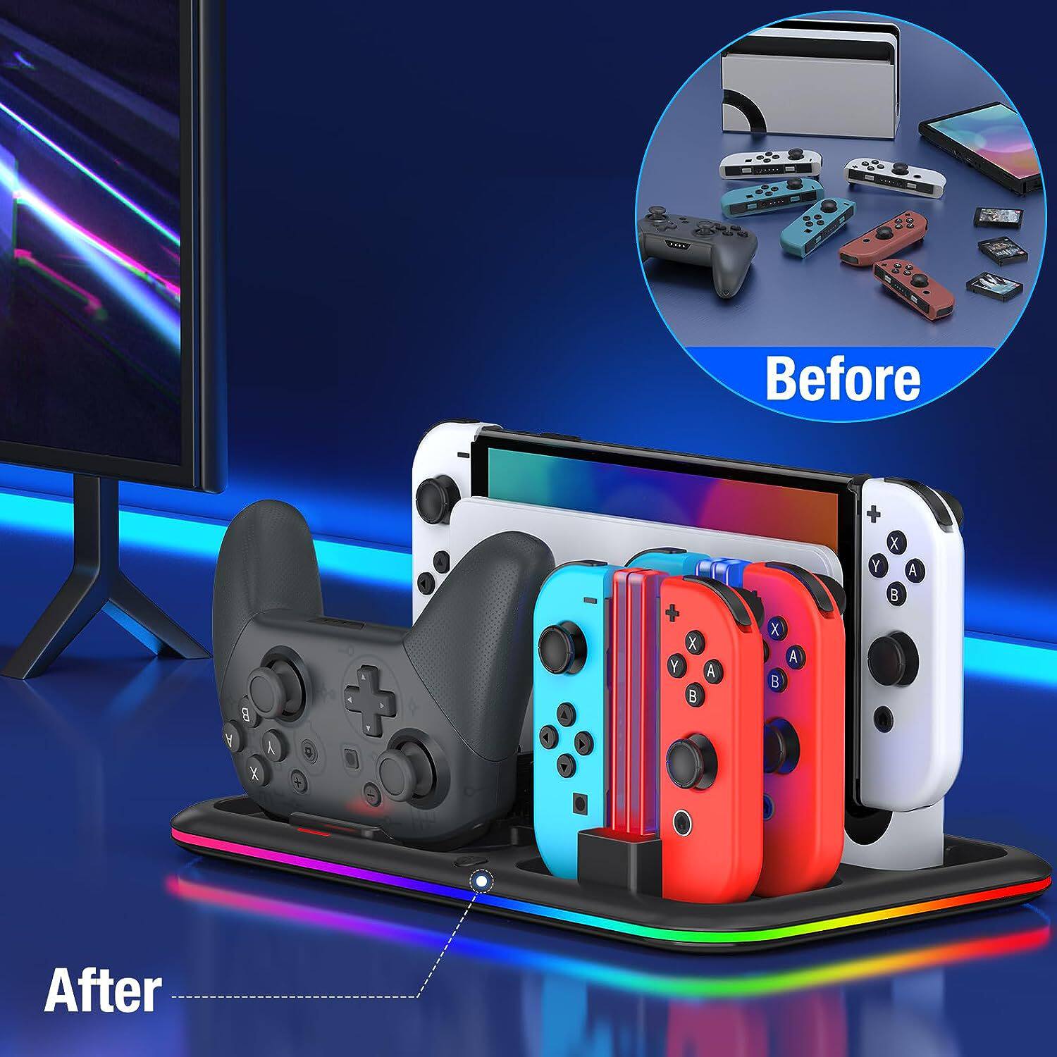 Поддержка хоста switch发光主机散热底座多功能joy-con手柄充电座游戏rgb桌面底座