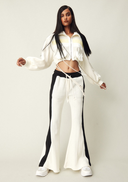 In Stock 40% off Kijun Black and White and Blue and White Woven Color-Block Flared Pants