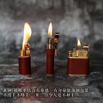 Four Fuse Pure Brass Bronze Vintage Windproof Kerosene Lighter Vegetable tanned Leather Genuine Cow Leather Case hand sewn