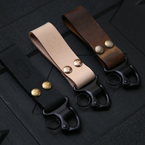 Frog buckle metal head layer cowhide vegetable leather leather Crazy Horse skin key hanging hand retro belt