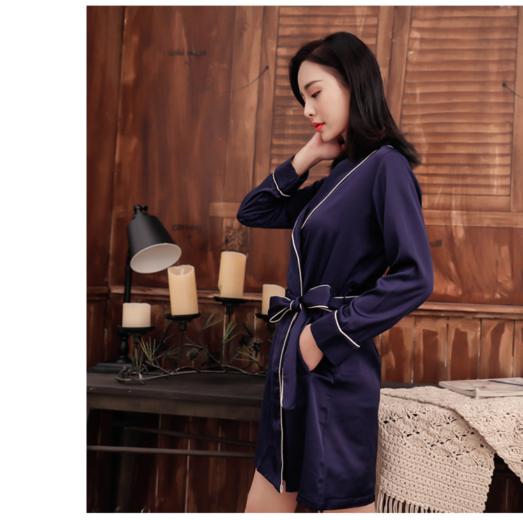 2018 đầu mùa xuân mới lụa đồ ngủ nữ tính lụa satin áo choàng màu rắn ngắn áo choàng tắm dịch vụ nhà mùa xuân và mùa hè quần áo ngủ nam