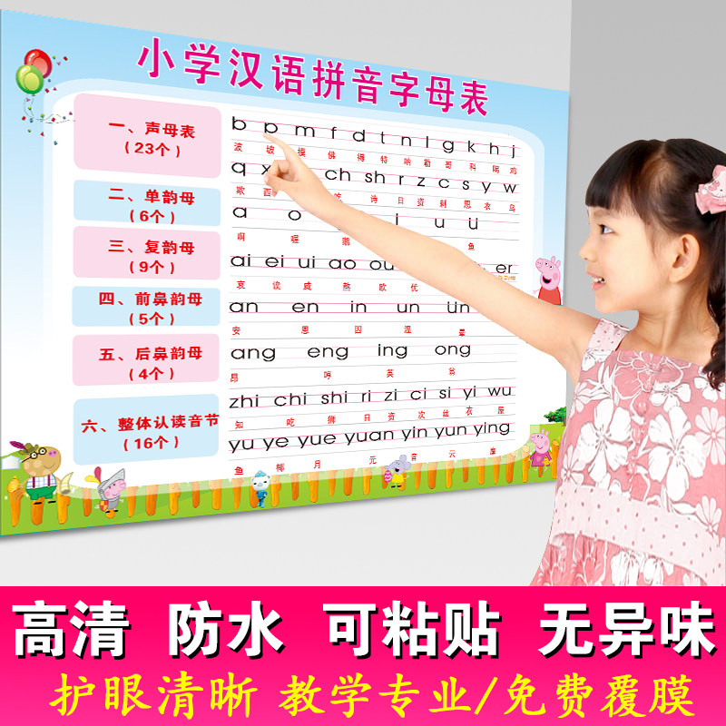 Primary School Students Hanyin Pinyin Alphabet Wall Stickles self-adhesive syllables Table Child Multiplicative Rhythmic Vocal Mother Rhymes full set